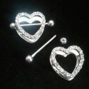 Body Jewelry 14G surgical steel rhinestone nipple piercing 2 pc set